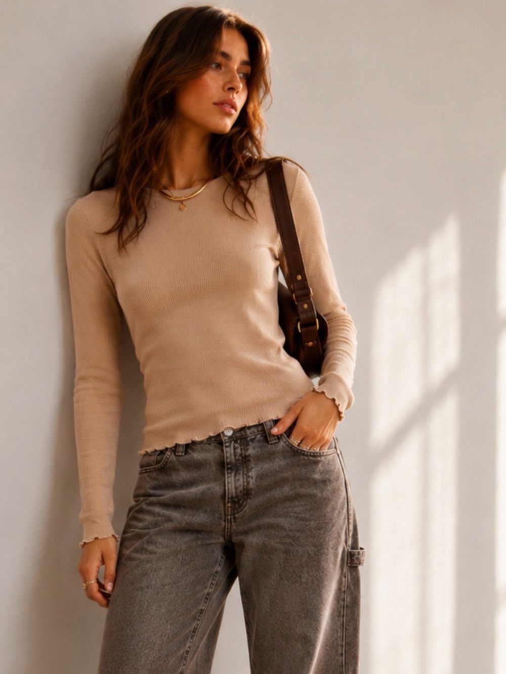 FREE PEOPLE We The Free Easy Does It Waffle Knit Top Size M